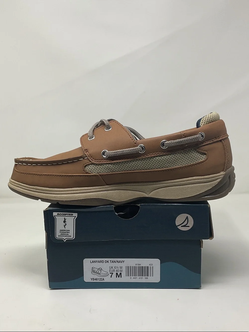 Sperry Youth Tan Leather-Look Boat Shoes lanyard